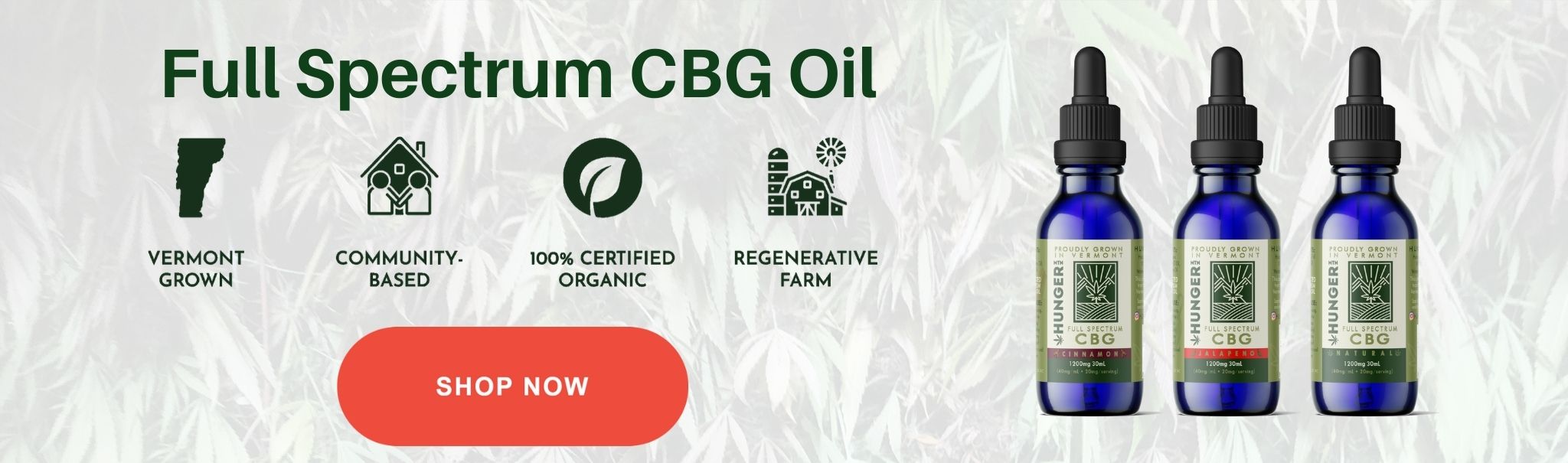 FULL SPECTRUM CBG Oil - shop now button with image of oil tincture bottles